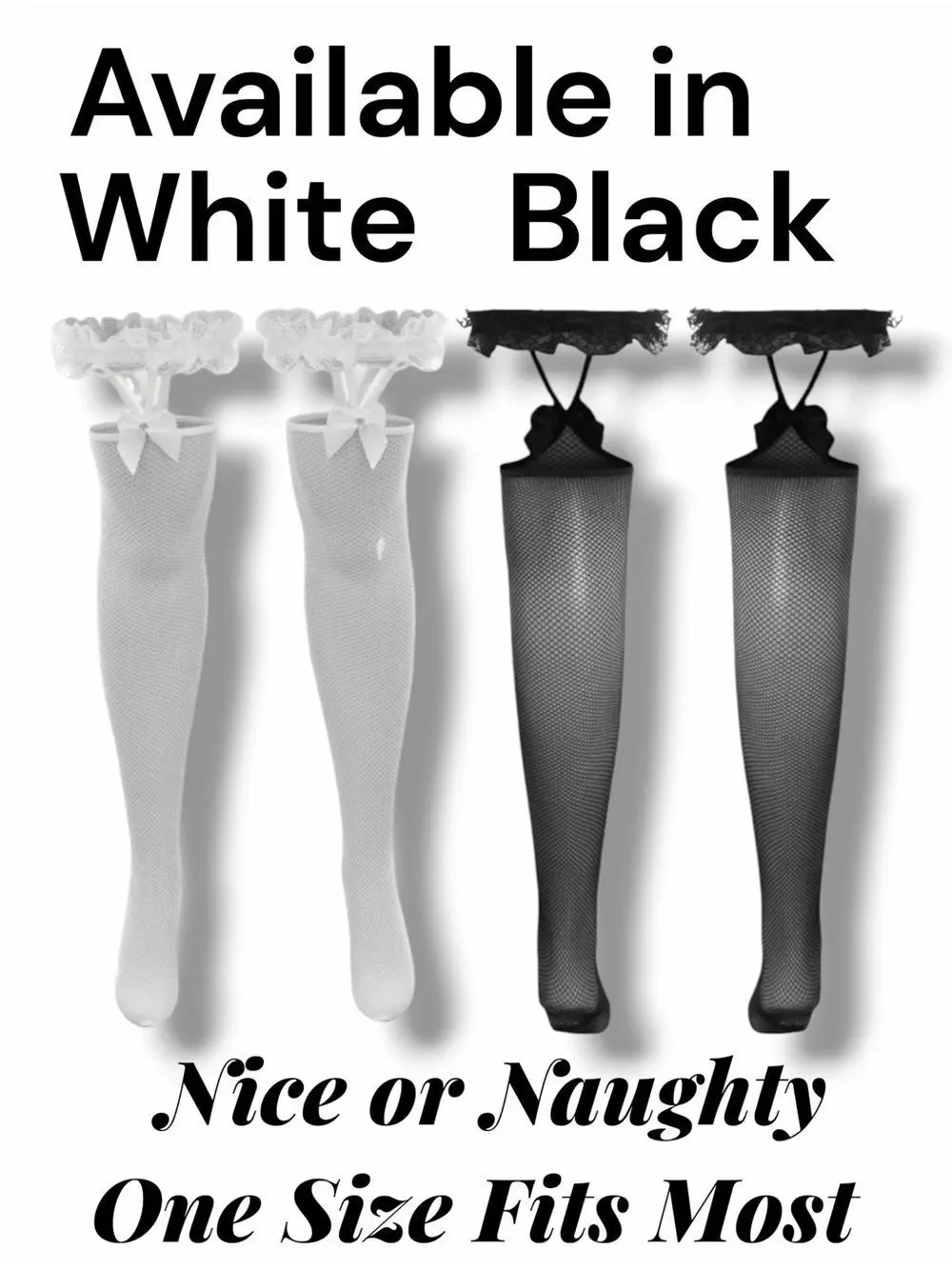 Black Fishnet Stockings Lace Garter Thigh High Hosiery OSFM NWT